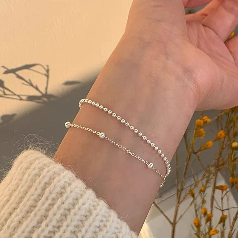 Women's Exquisite Sterling Sier Snake Bones Chain Ball Stitching Asymmetric Light Bracelet