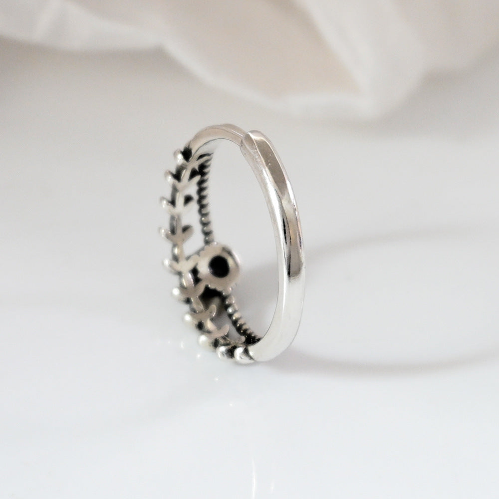 Zircon Overview Female Retro Minority Advanced Design Leaves Mori Style Ring