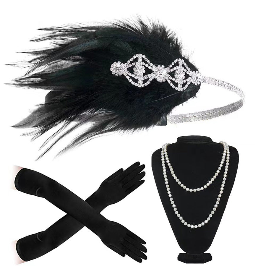 Red Feather Hair Band Masquerade Single Jewelry Set