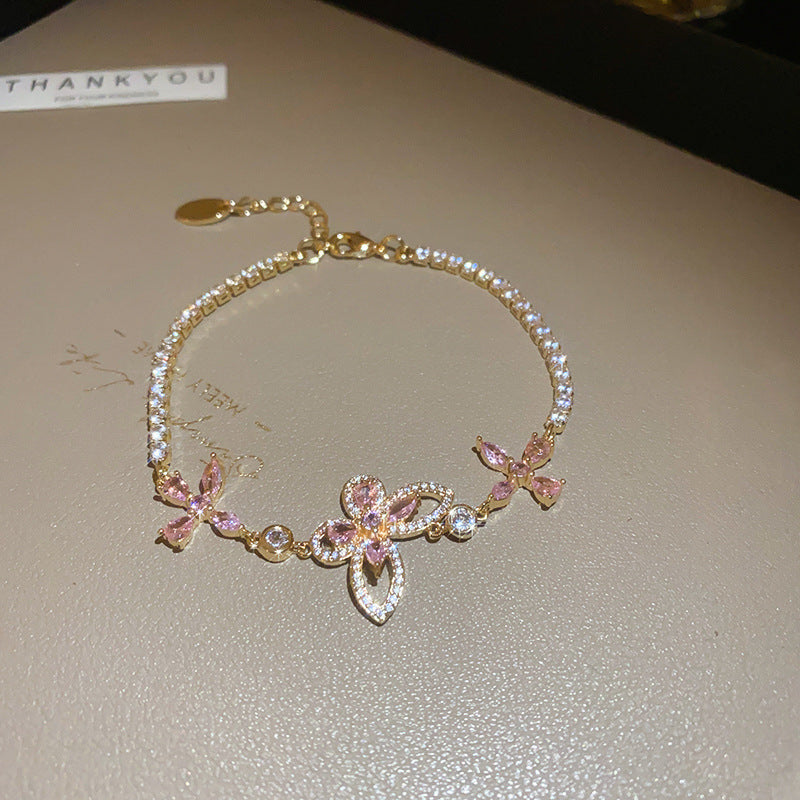 Pink Zircon Geometric Round Pull-out Retro Minority Elegant Bracelets