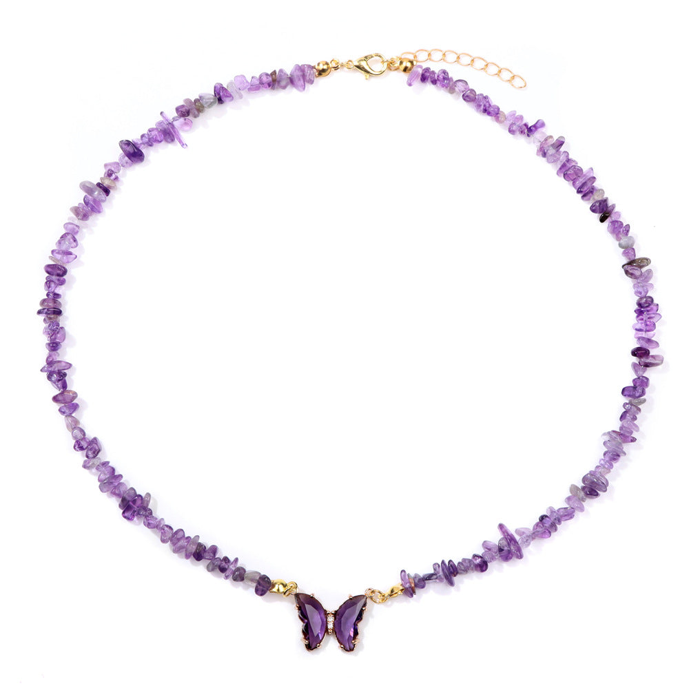Women's Stone Gravel Beads Simple Butterfly Gem Necklaces