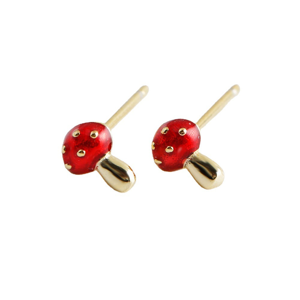 Simple Fresh Epoxy Mushroom-shaped Sterling Sier Earrings