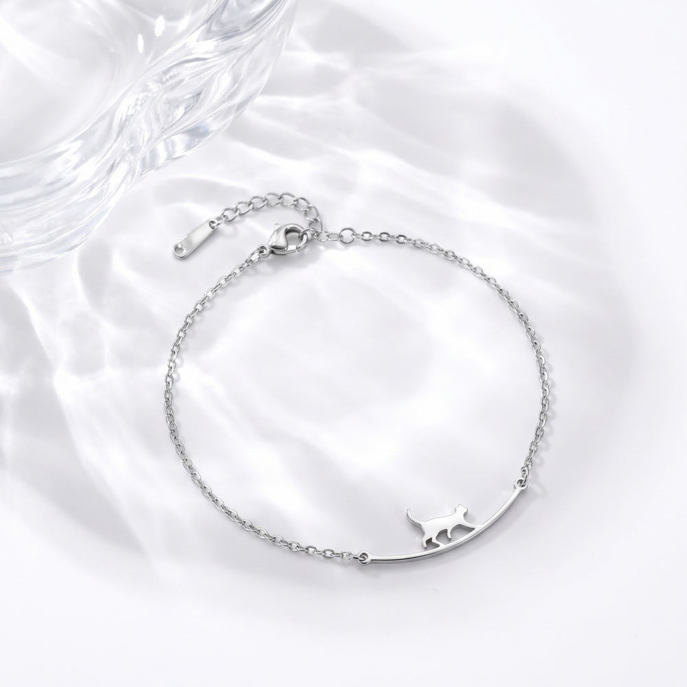 Women's Cat Light Luxury Cold Wind White Clavicle Chain Stainless Anklets