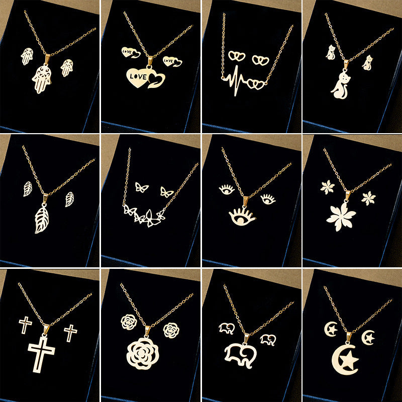 Stainless Steel Design Fashion Suit Metal Style Geometric Heart Necklaces