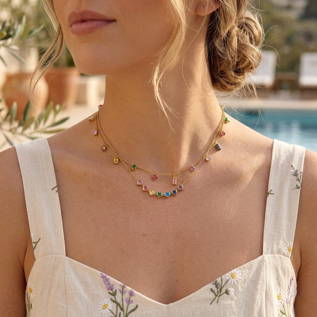 Holiday Titanium Steel Color Zircon Light Luxury Minority Clavicle Necklace