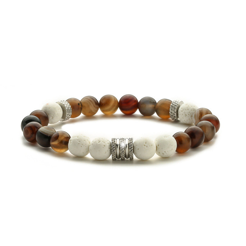 Personalized Blue Tiger Eye Beaded Pink Zebra Volcanic Stone Stainless Bracelets