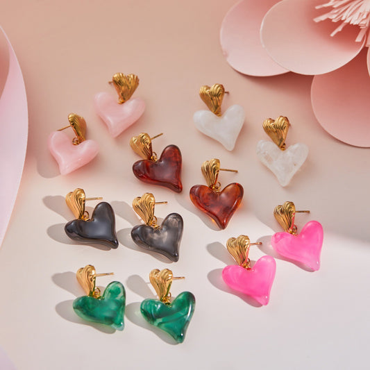 Retro Heart-shaped Large Spring Fashionable Simple Resin Eardrops Earrings