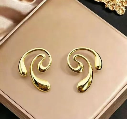 Vintage Stainless Steel Gold Unique Design Earrings