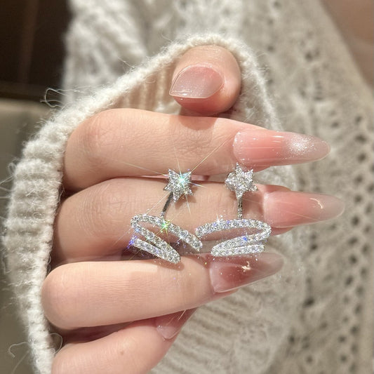Star Ribbon Meteor Female Light Luxury Asterism Eardrops Sier Rings