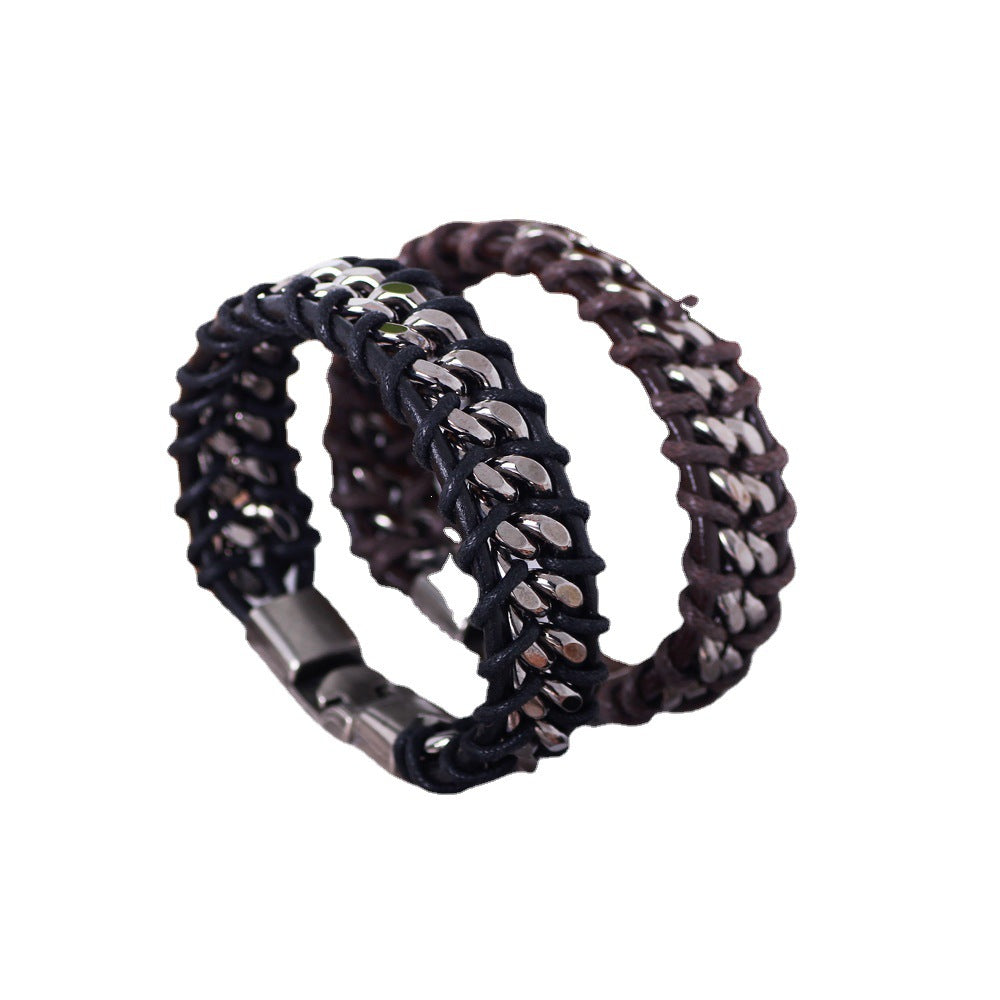 Men's Genuine Leather Personalized Popular Fashion Chain Bracelet
