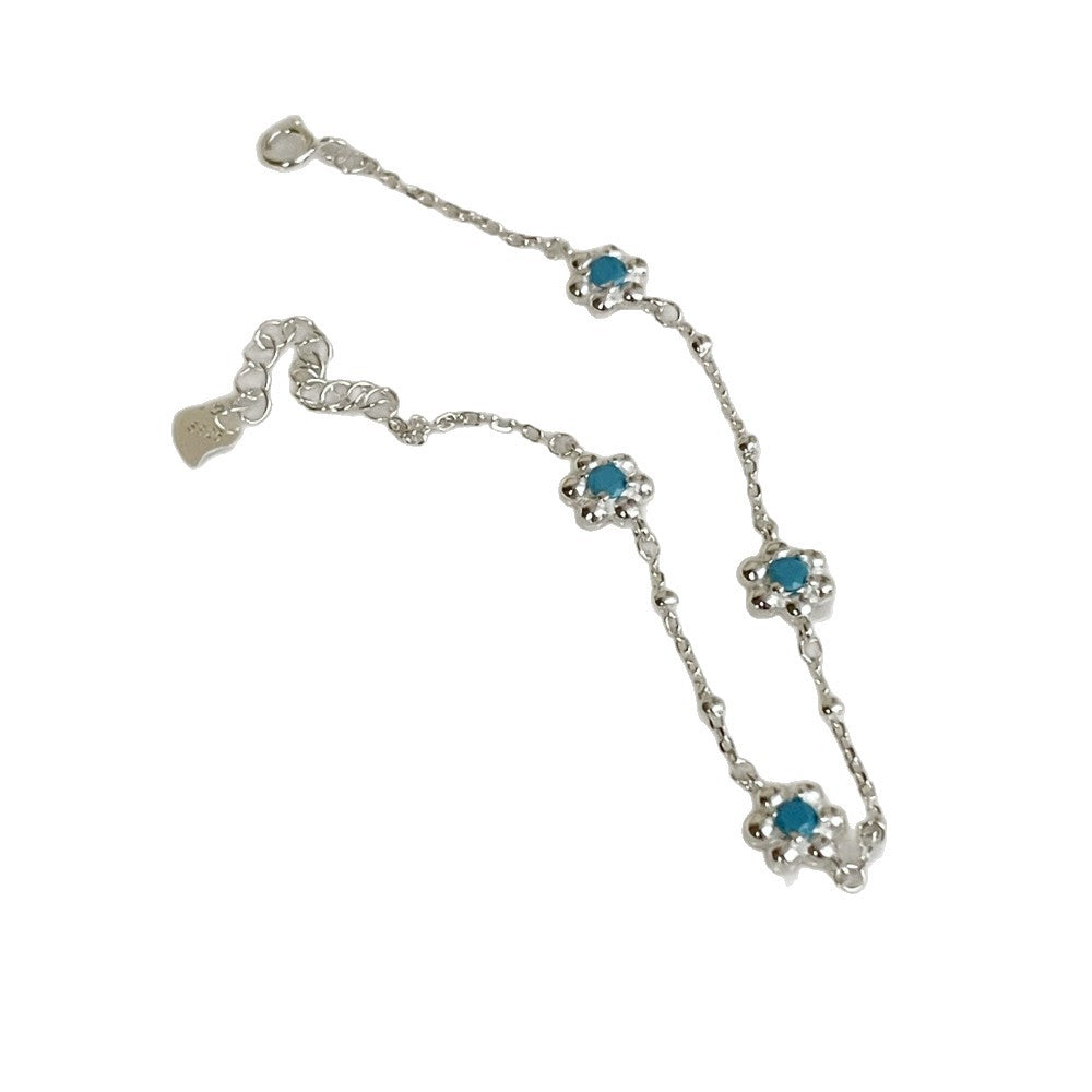 Oni Korean Sier Blue Turquoise Flower Sweet Refined Simple Bracelet