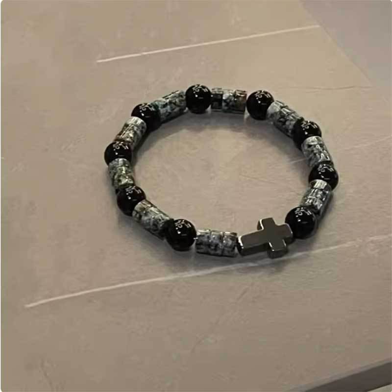Men's Volcanic Rock Map Stone Beaded Weave Bracelet
