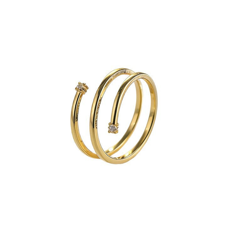 Korean Style Simple Winding Coil Spring Shiny Diamond Fashionable Cold Ring