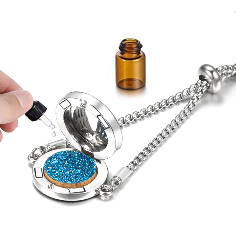 Fashion Angel Wings Box Essential Oil Diffuser Stainless Steel Adjustable Bracelet