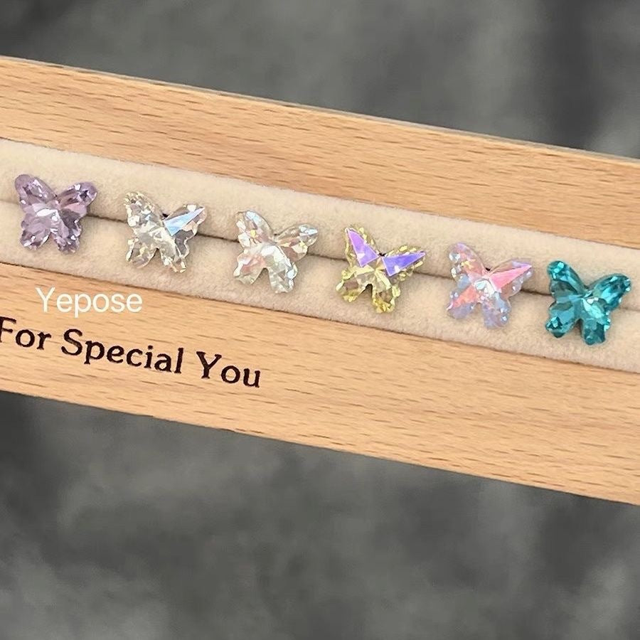 Polarized Butterfly Zircon Ear Bone Flat Bottom Pin Titanium Steel Stud Earrings