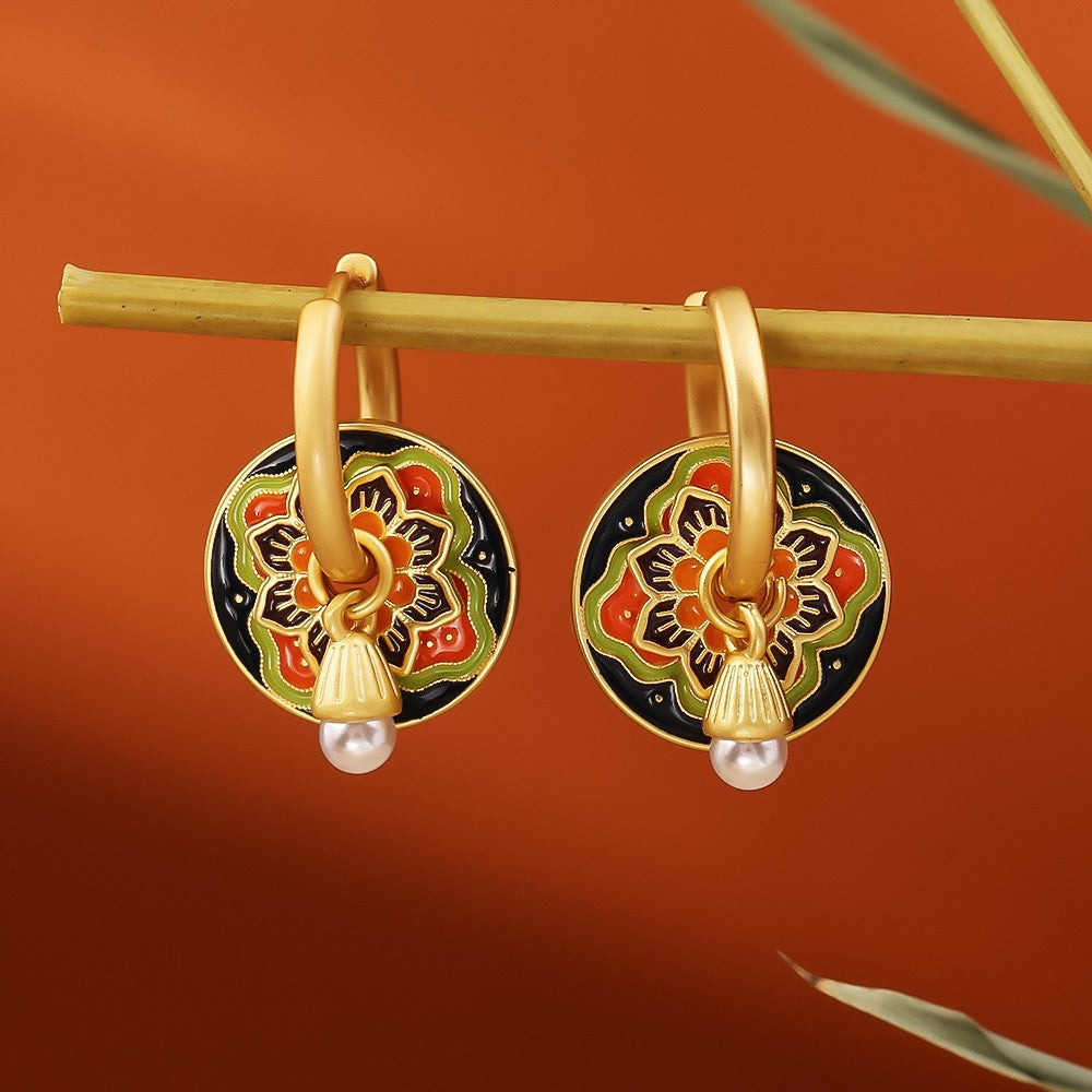 Glazed Fan-shaped Female Niche Advanced Design Multiple Ways Earrings