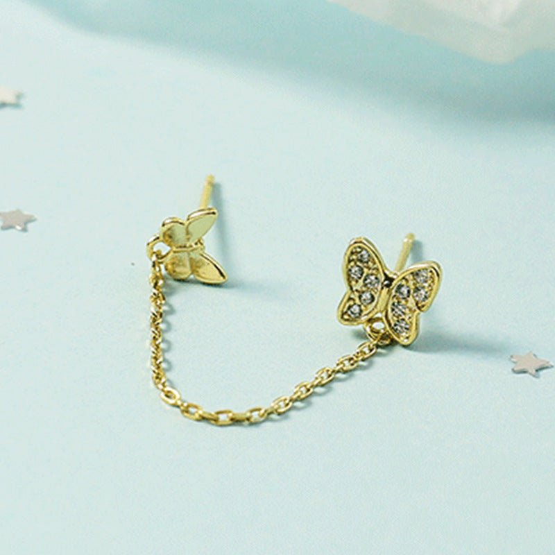 Double Butterfly Ear Female Fashion Temperament Personality Chain One-piece Earrings