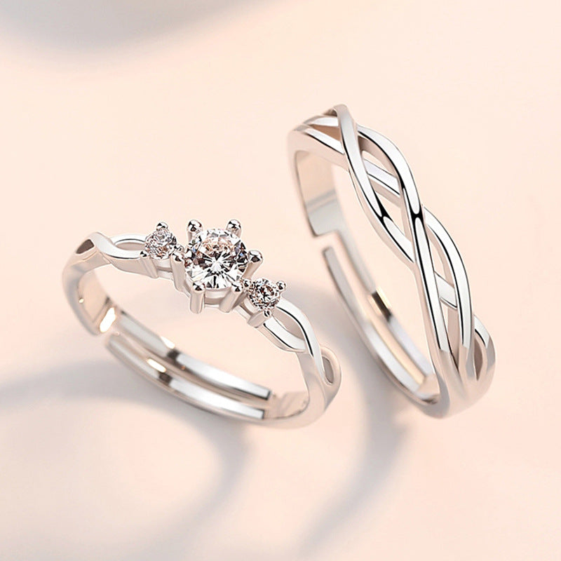 Women's & Men's Couple Moissanite Sier Simple Personality Winding Rings