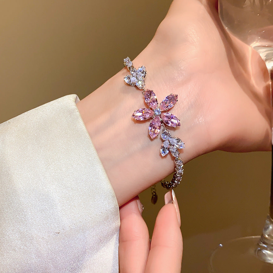 Pink Zircon Geometric Round Pull-out Retro Minority Elegant Bracelets