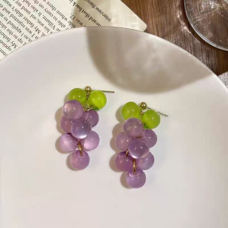 Colored Series Grape Unique Beautiful Feeling Earrings