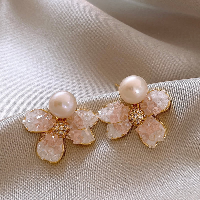 Crystal Flower Pearl Elegant Fashion Graceful Earrings