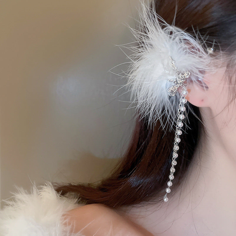 Super Fairy Bridal Feather Tassel Fashion Unique Design Earrings