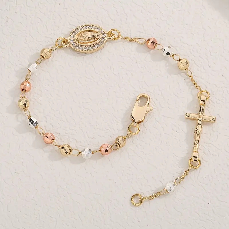 Gold Cross Medal Light Luxury Minority Goddess With Bracelets