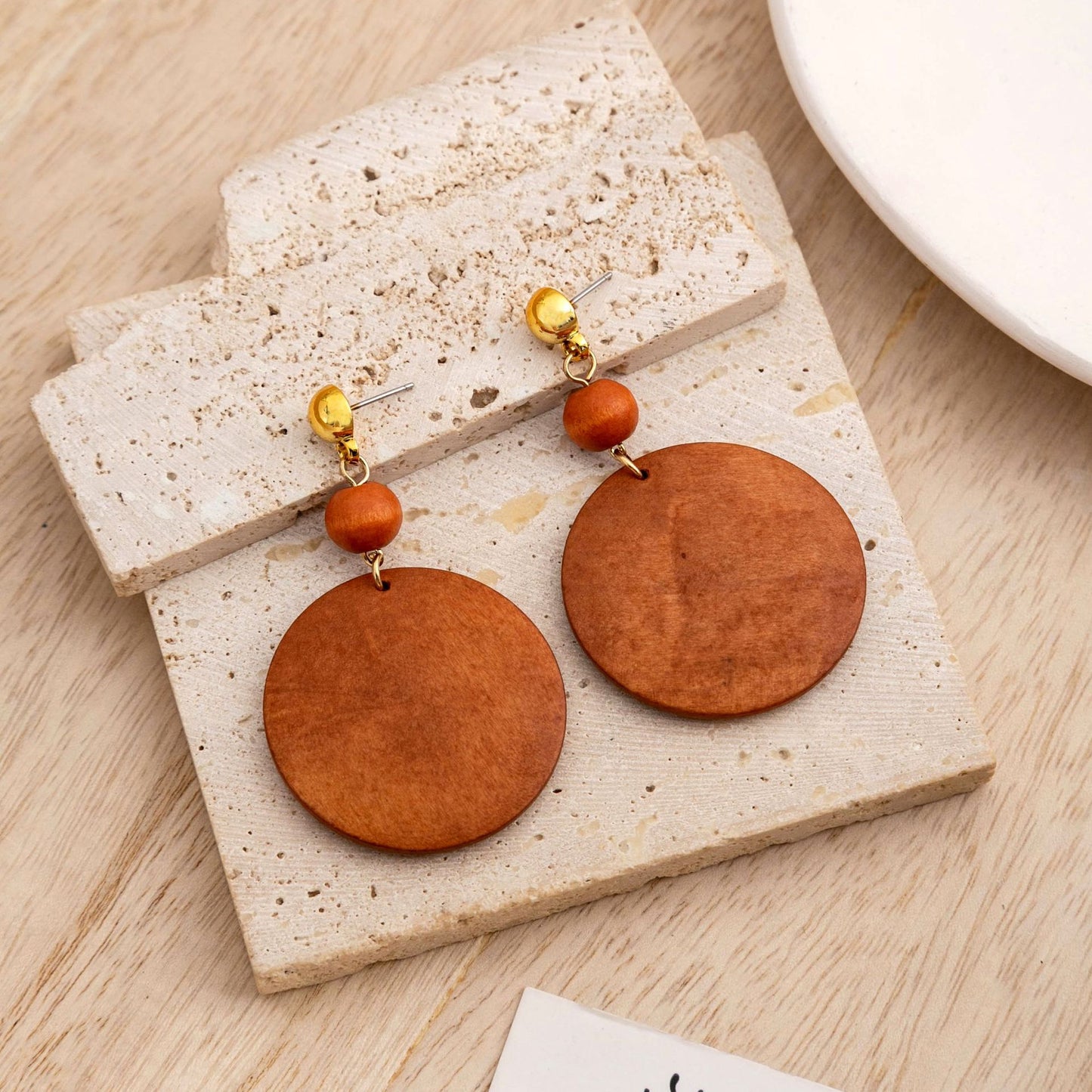 Women's Wooden Retro Simplicity Exaggeration Hollow Design Round Wood Earrings