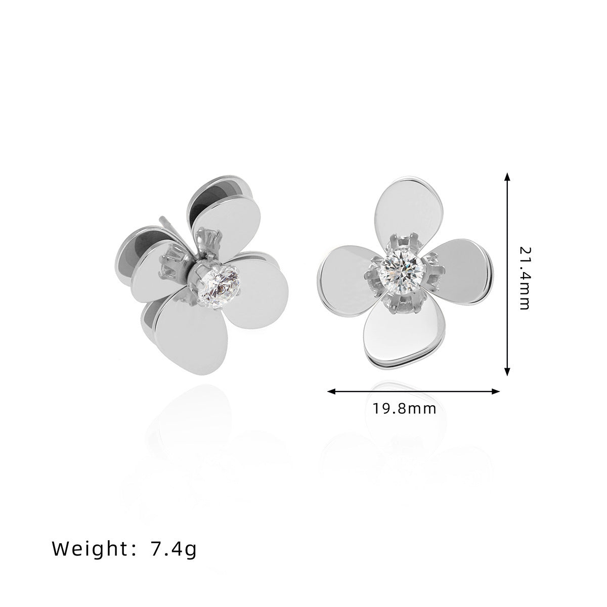 Daisy Rhinestones White Zircon Flower Cold Rich Titanium Steel Stud Earrings