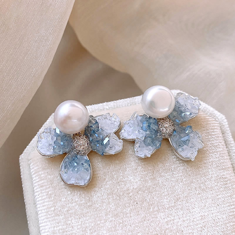 Crystal Flower Pearl Elegant Fashion Graceful Earrings