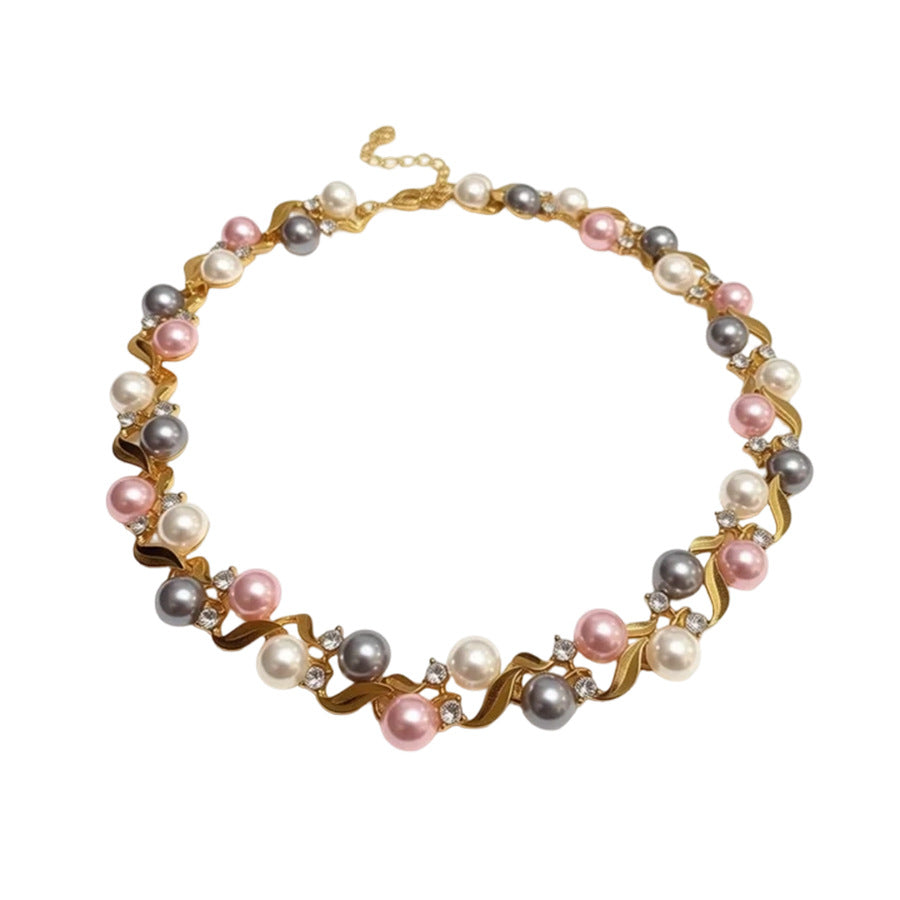 Diamond Lace Pearl Light Luxury Minority Clavicle Chain Exquisite Jewelry Set