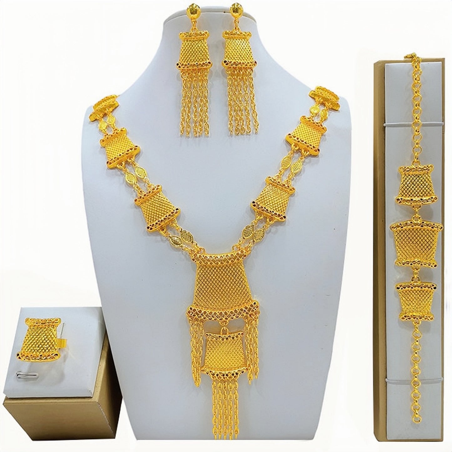 Stylish Women's Gold Wedding Bride Gift Jewelry Set