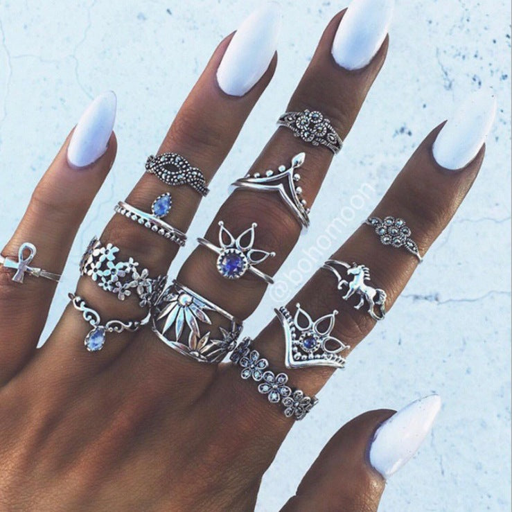 Combined Set Suit Bohemian Vacation Metal Rings