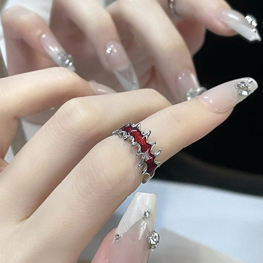 Design Flame Red Irregular Pleated French Open Rings