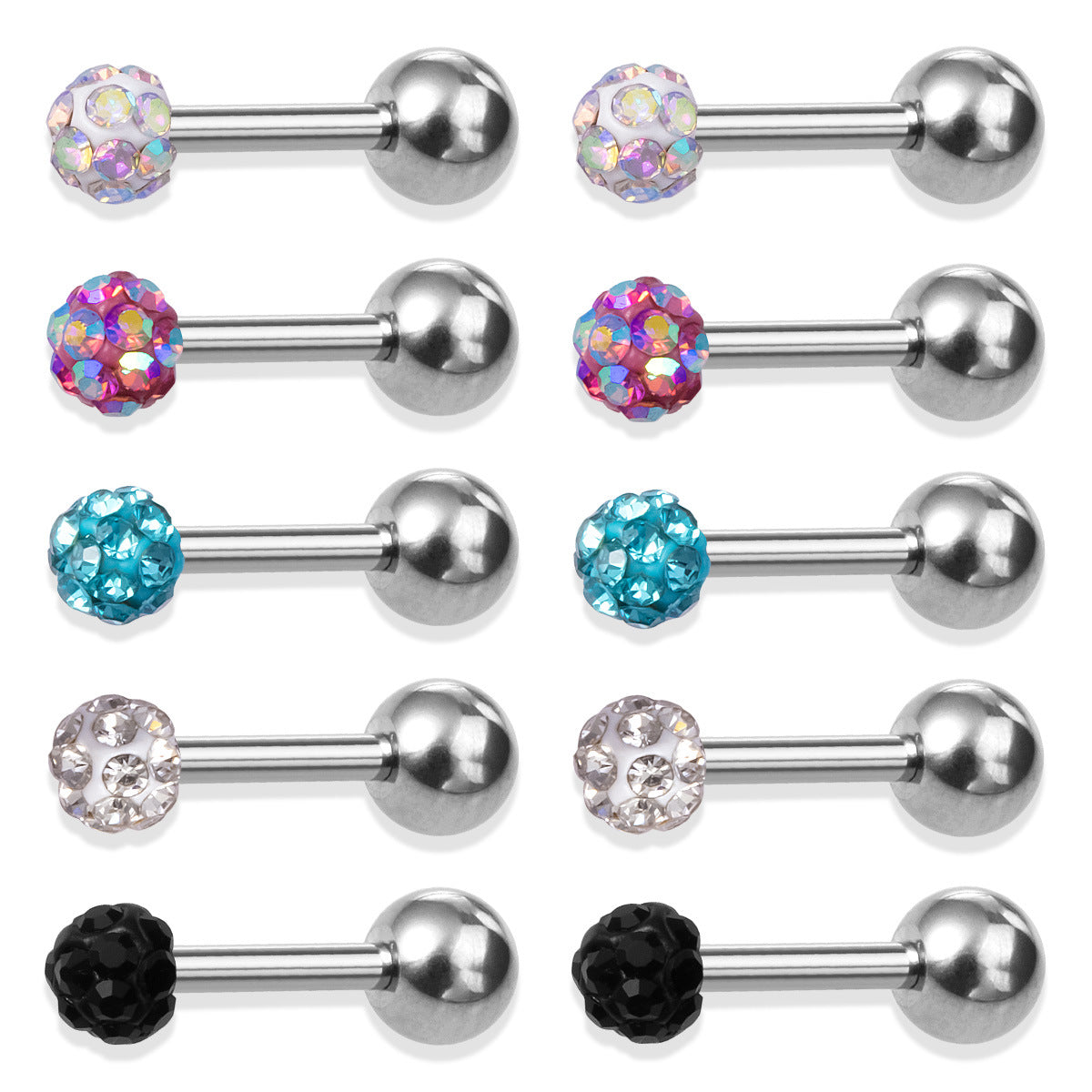 Full Diamond Color Ear Bone Piercing Ball Stud Earrings