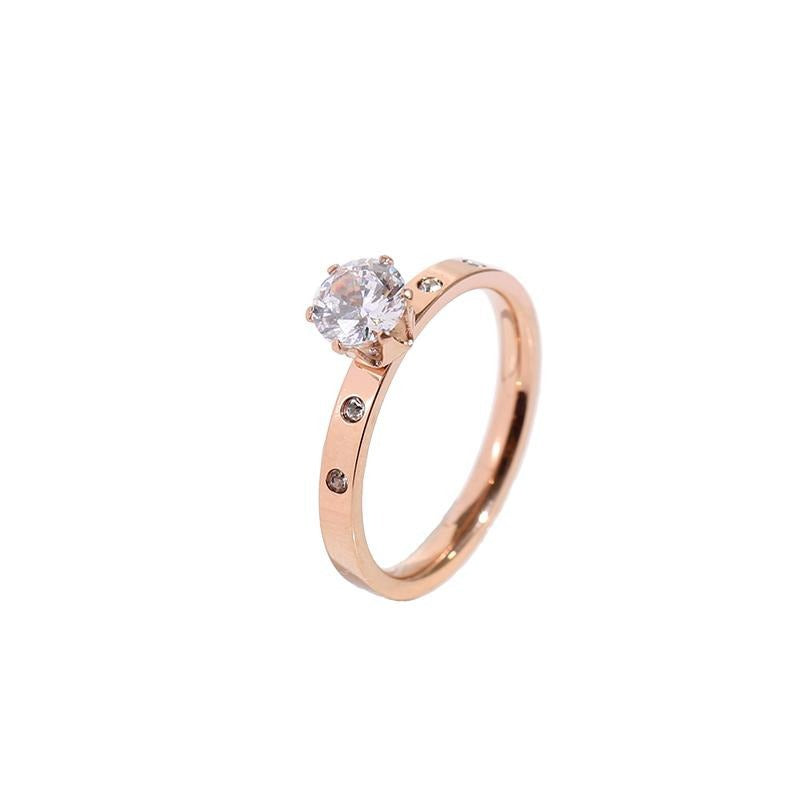 Titanium Steel Zircon Female Rose Gold Couple Fashion Personality Rings