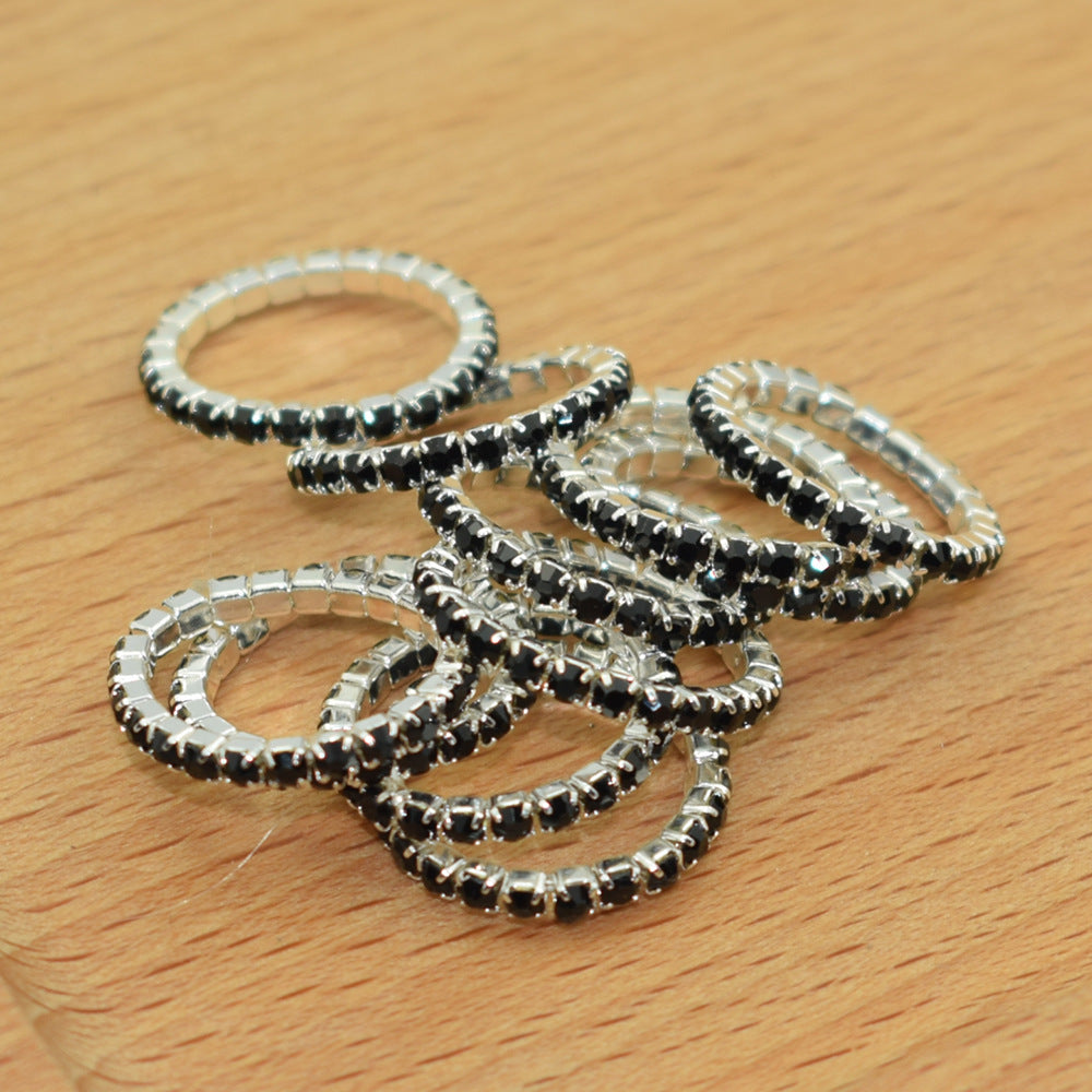 Korean Style Single Row Rhinestone Elastic Mixed Ring
