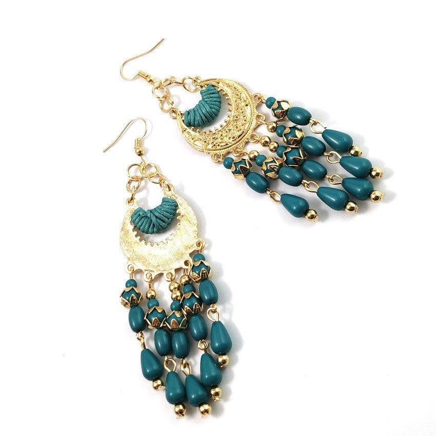 Resource Korean Fashion Crescent-shaped Bohemian Water Drop Tassel Earrings