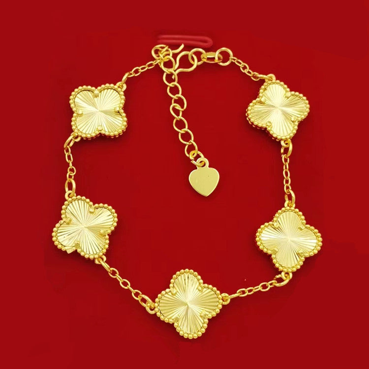 Women's Four-leaf Clover Gold-plated Carven Design Electroplated Imitation Gold Ethnic Style Bracelets