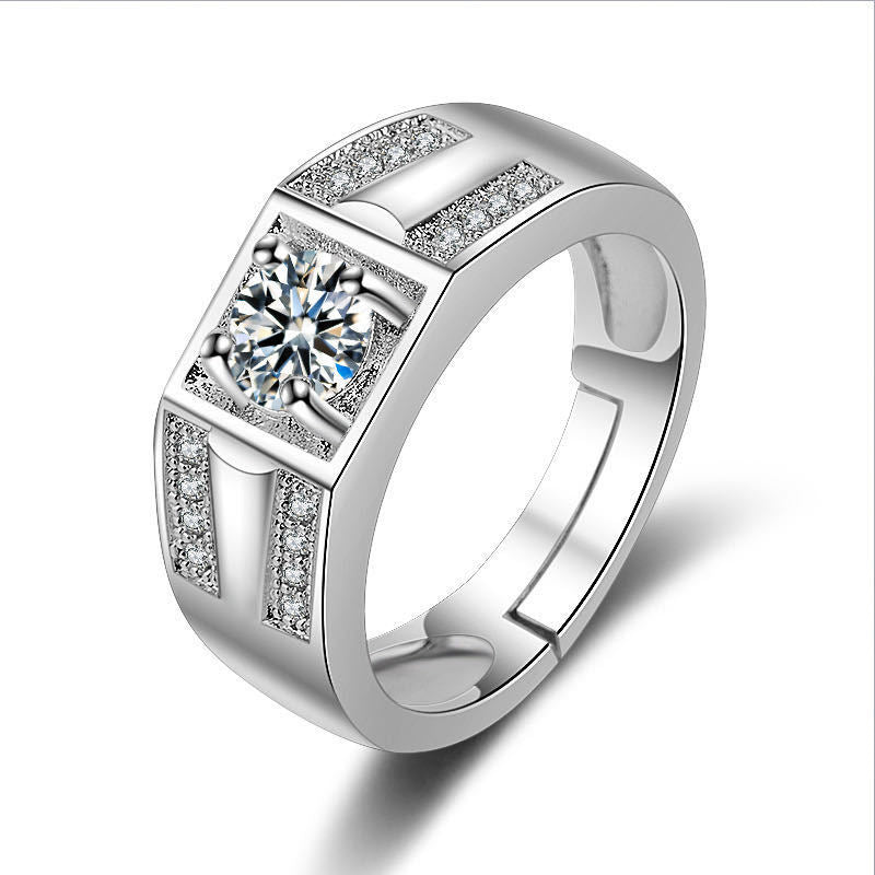 Men's Diamond Single Simulation Karat Wedding Classic Temperament Ring