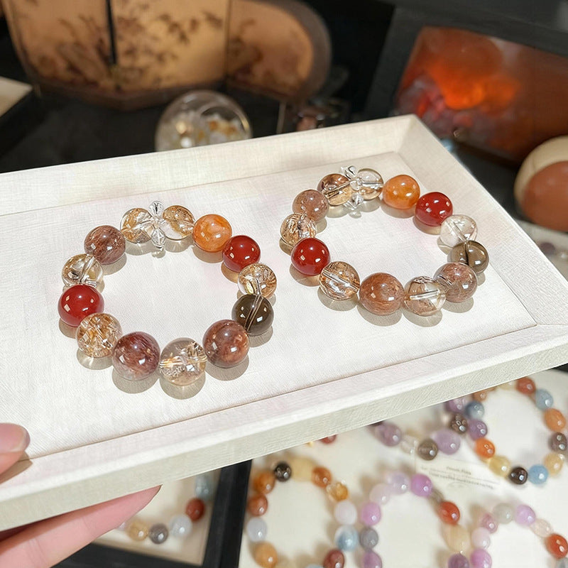 Natural Red Sealant Flower Agate Design Bracelet