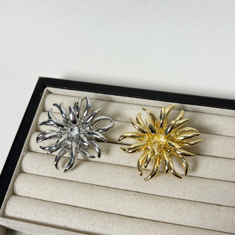 Niche Design Metal Cold Style Fireworks Shape Flower Personalized Rings