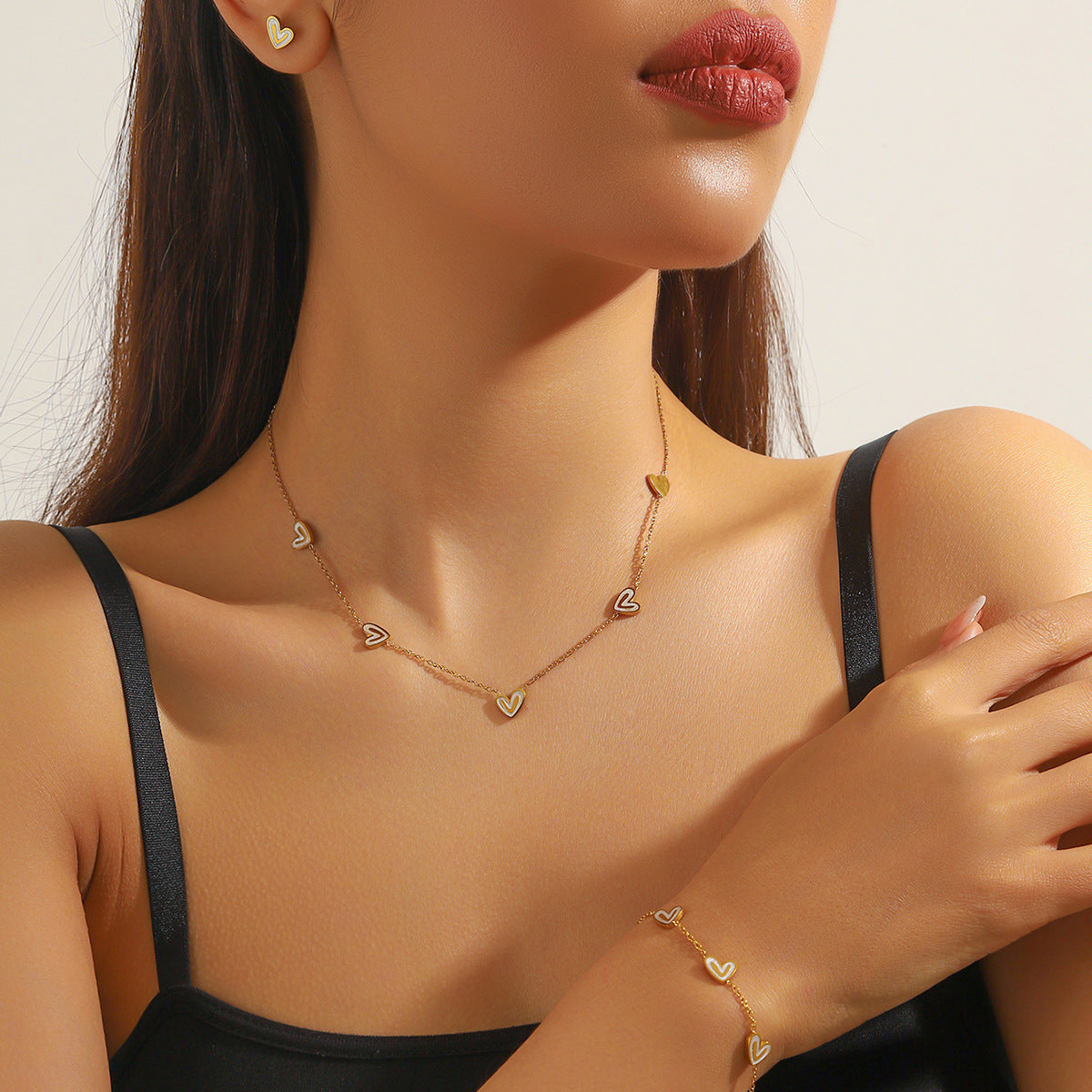 Exquisite Gold-plated Stainless Steel Love Pearl Flower Butterfly Jewelry Set