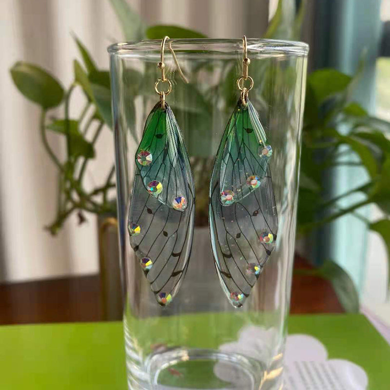Women's Sier Cicada Wings Ear Hook Butterfly Temperamental Fairy Long Eardrop Earrings