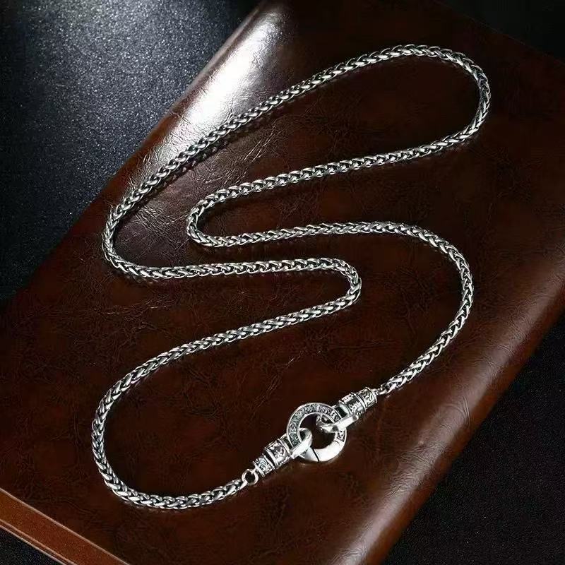 Women's & Men's Ethnic Style Double Circle Round Buckle Six Words Mantra Keel Necklace