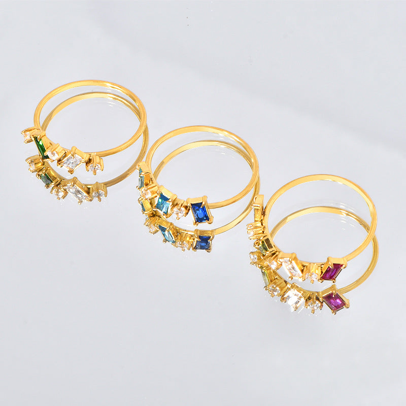 Simple Light Luxury Multicolor Colorful Crystals Rings