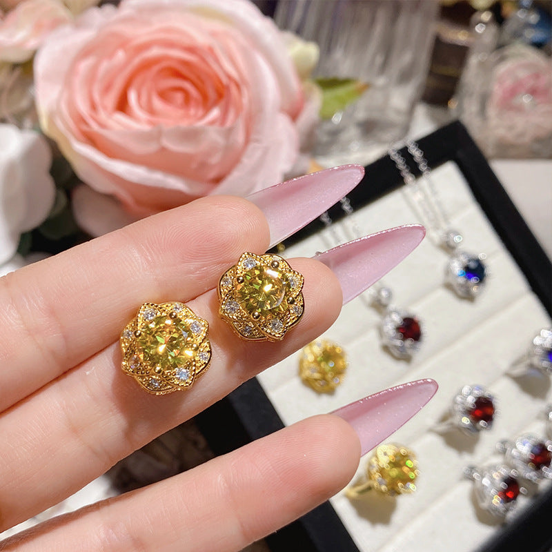 Women's Gold-plated Full Diamond Fashion Luxury Elegant Colored Gems Jewelry Set
