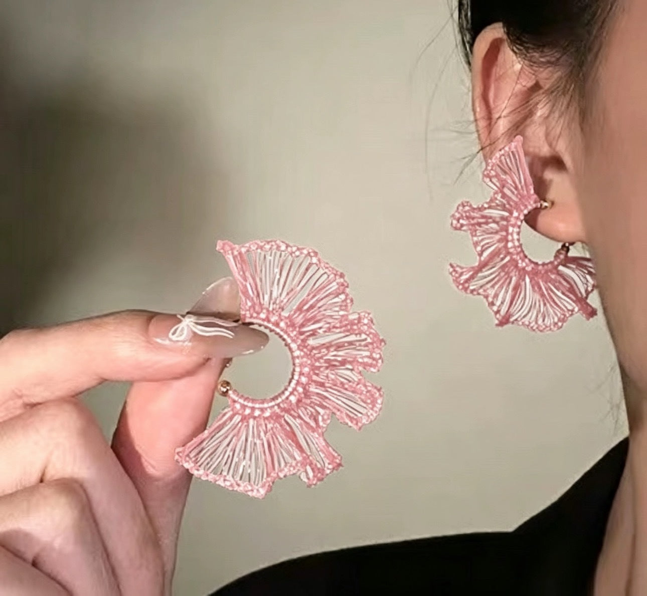 Woven Purple Beaded Fan Shaped Female Exaggerated Personalized Ear Hook