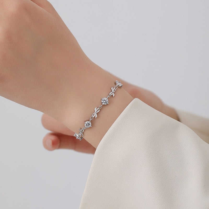 Lovers Heart Sterling Sier Bow Female Fresh Sweet Exquisite High Bracelets