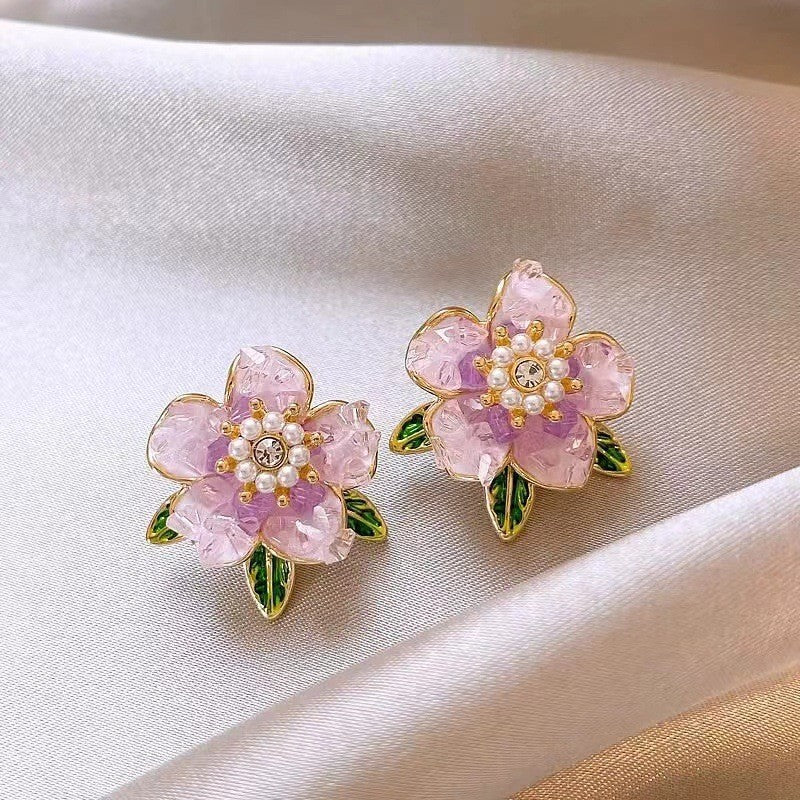 Inlaid Zircon Flower Elegant High-grade Pearl Earrings